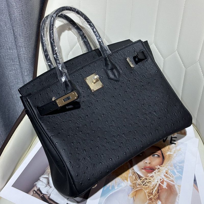 Hermes Birkin Bag Ostrich Leather Gold Hardware In Black