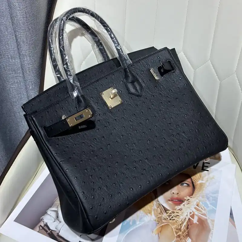 Cheap Hermes Birkin Bag Ostrich Leather Gold Hardware In Black