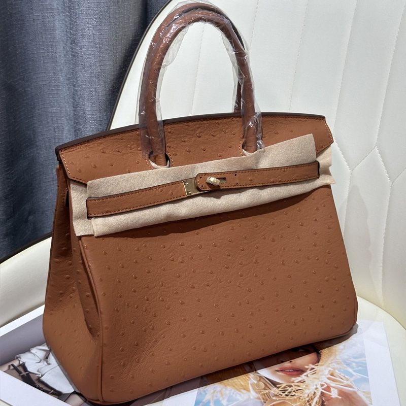 Hermes Birkin Bag Ostrich Leather Gold Hardware In Brown