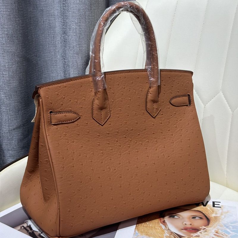 Hermes Birkin Bag Ostrich Leather Gold Hardware In Brown