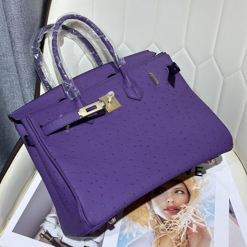 Hermes Birkin Bag Ostrich Leather Gold Hardware In Purple