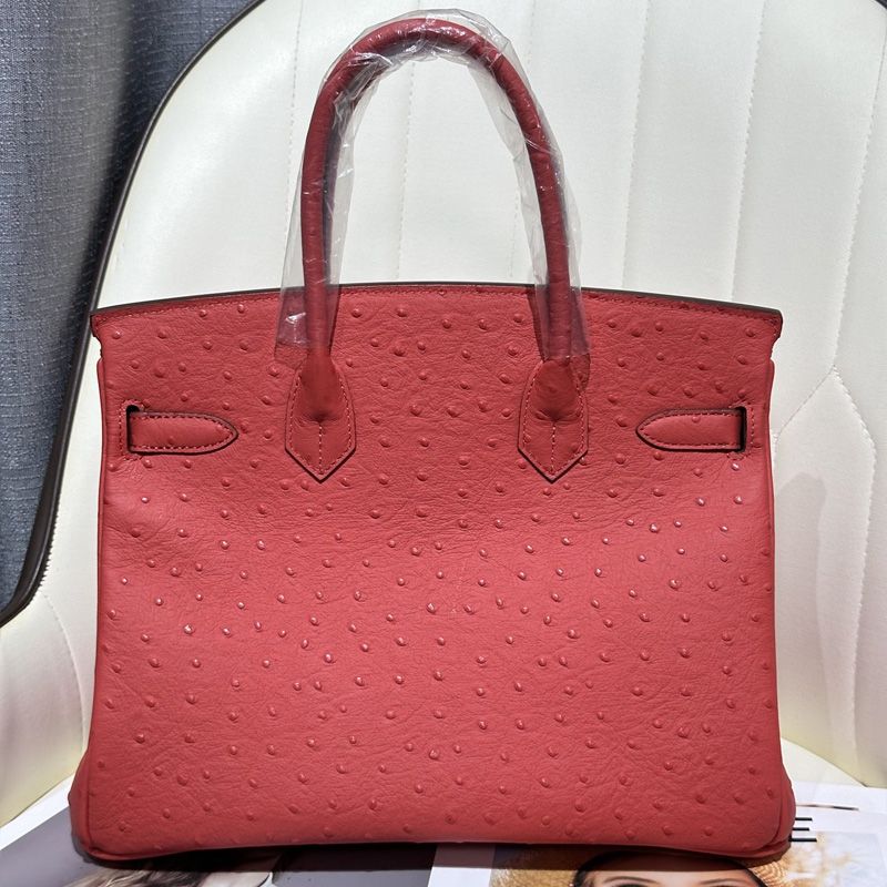 Hermes Birkin Bag Ostrich Leather Gold Hardware In Red