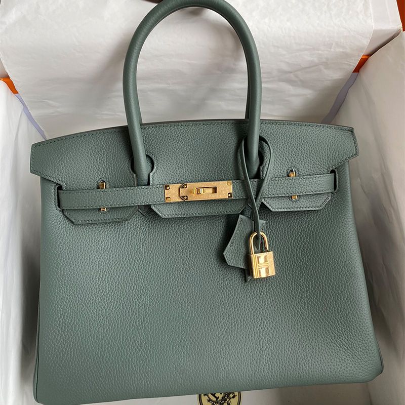 Hermes Birkin Bag Togo Leather Gold Hardware In Almond Green