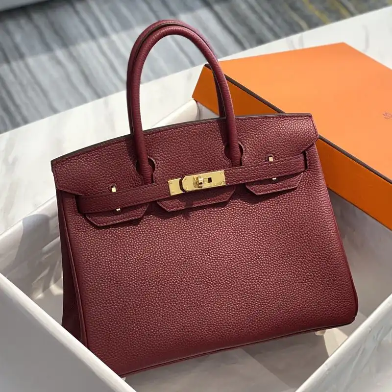 Hermes Birkin Bag Togo Leather Gold Hardware In Burgundy