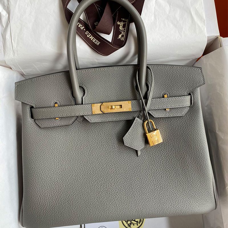 Hermes Birkin Bag Togo Leather Gold Hardware In Gris Meyer