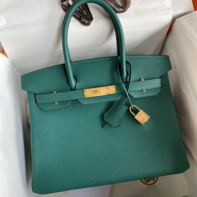 Hermes Birkin Bag Togo Leather Gold Hardware In Malachite Green