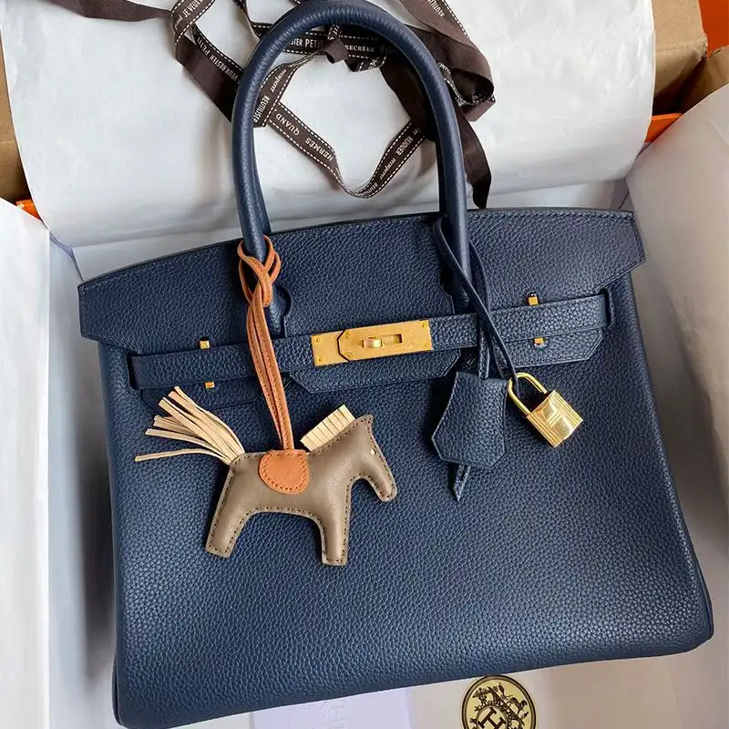 Hermes Birkin Bag Togo Leather Gold Hardware In Navy Blue