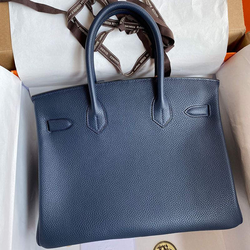 Hermes Birkin Bag Togo Leather Gold Hardware In Navy Blue