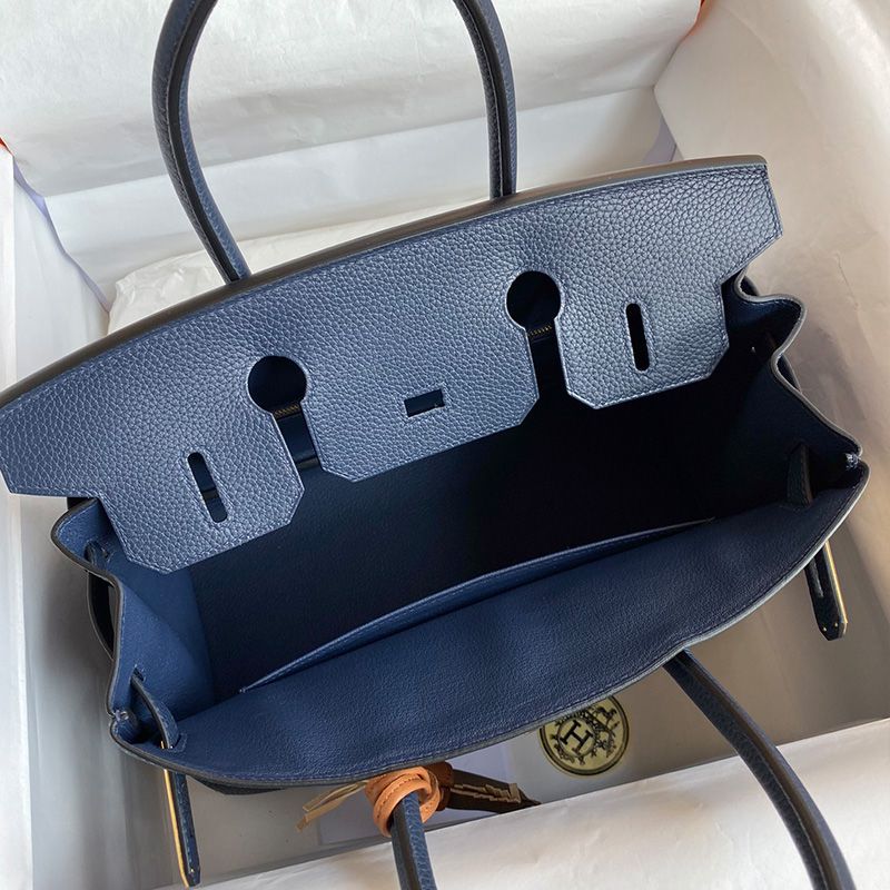 Hermes Birkin Bag Togo Leather Gold Hardware In Navy Blue