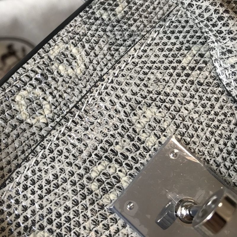 Hermes Birkin Bag Lizard Leather Palladium Hardware In White Grey