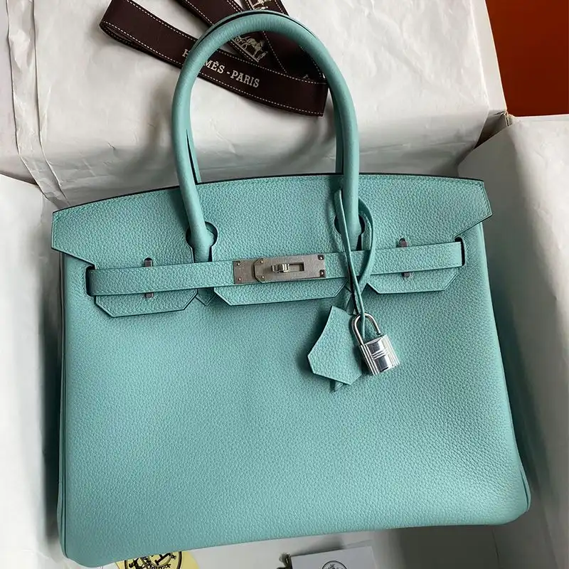 Hermes Birkin Bag Togo Leather Palladium Hardware In Macaron Blue