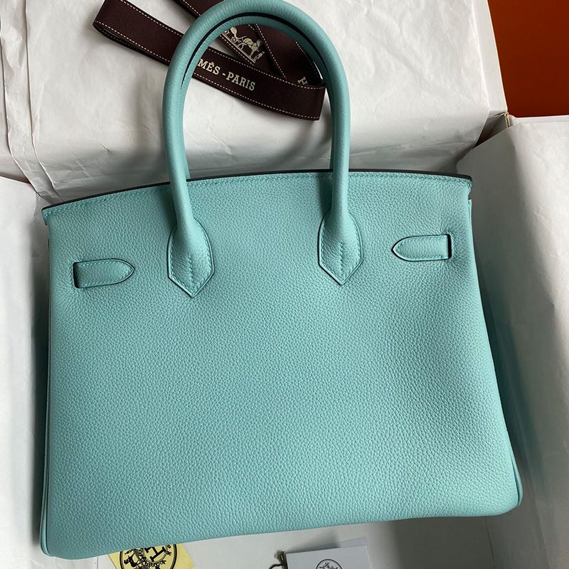 Hermes Birkin Bag Togo Leather Palladium Hardware In Macaron Blue