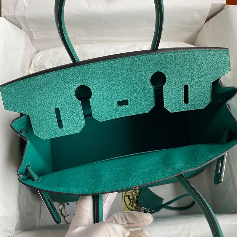 Hermes Birkin Bag Togo Leather Palladium Hardware In Malachite Green