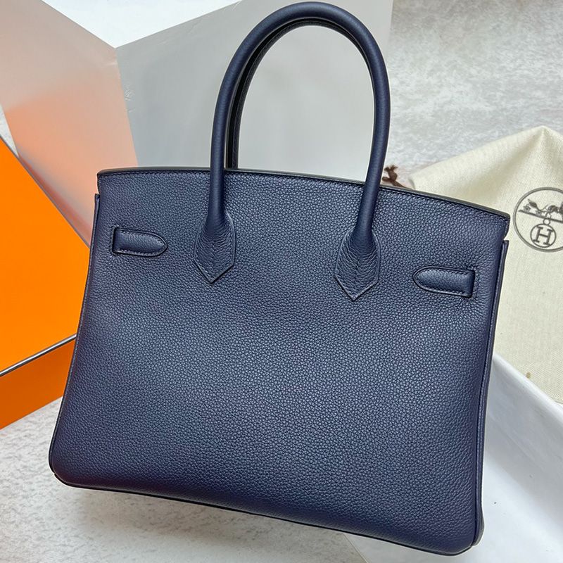 Hermes Birkin Bag Togo Leather Palladium Hardware In Navy Blue