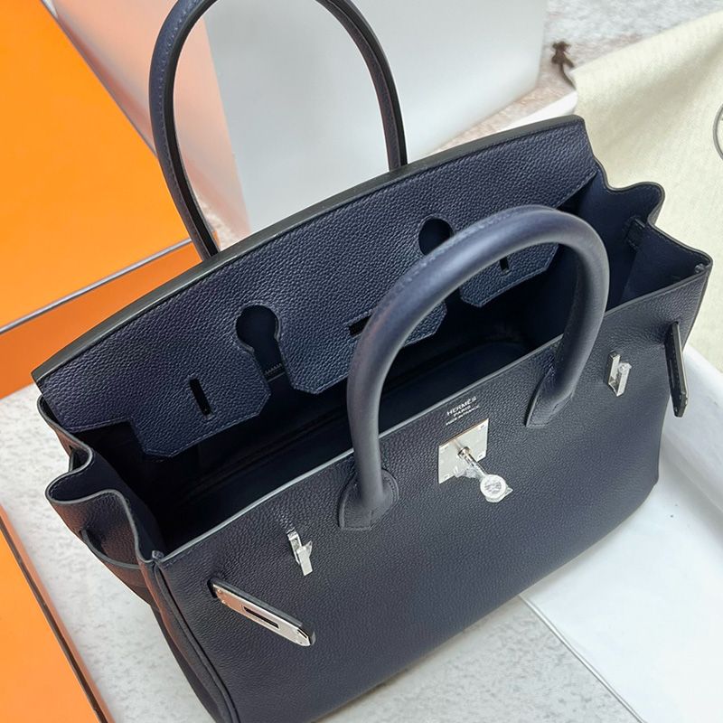 Hermes Birkin Bag Togo Leather Palladium Hardware In Navy Blue