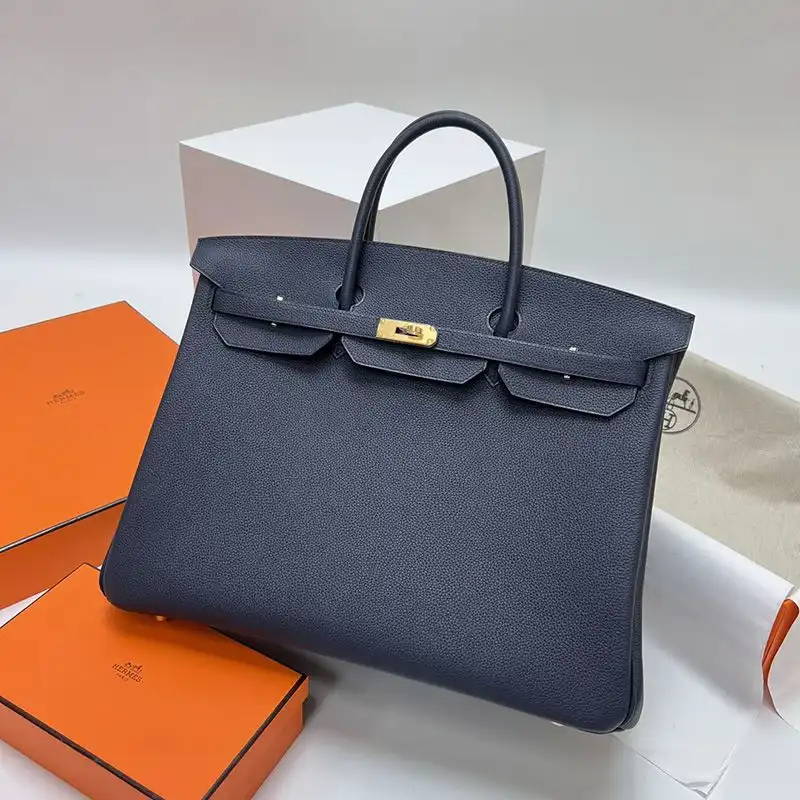 Hermes Birkin 40 Bag Togo Leather Gold Hardware In Navy Blue