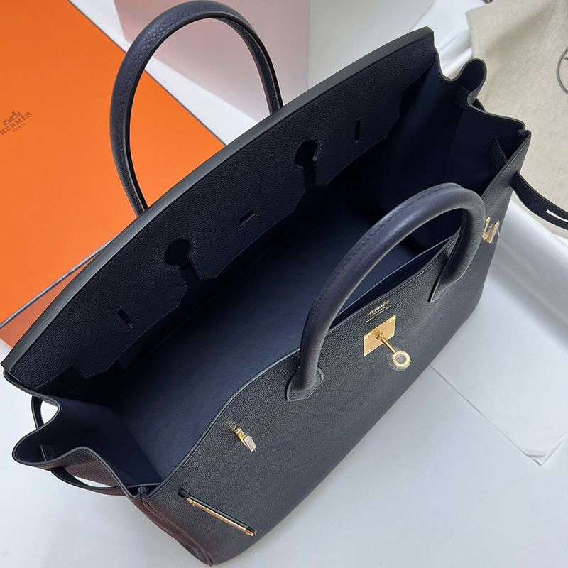 Hermes Birkin 40 Bag Togo Leather Gold Hardware In Navy Blue