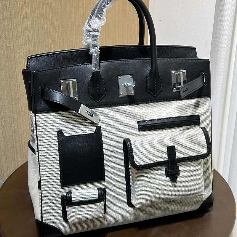 Hermes Birkin Cargo Bag Swift Leather and Canvas Palladium Hardware In Black