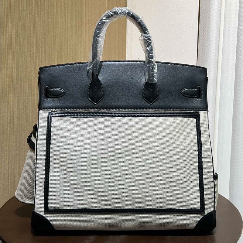 Hermes Birkin Cargo Bag Swift Leather and Canvas Palladium Hardware In Black