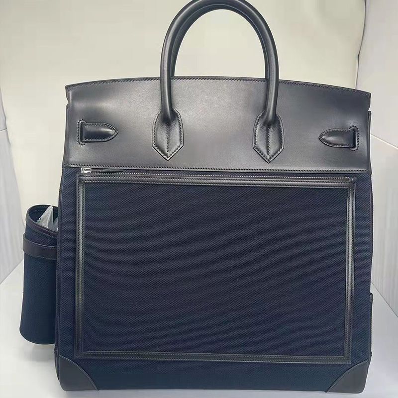 Hermes Birkin Cargo Bag Swift Leather and Canvas Palladium Hardware In Navy Blue