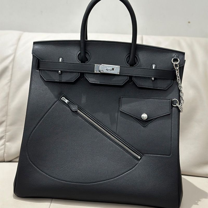 Hermes Birkin Rock Bag Evergrain Leather Palladium Hardware In Black