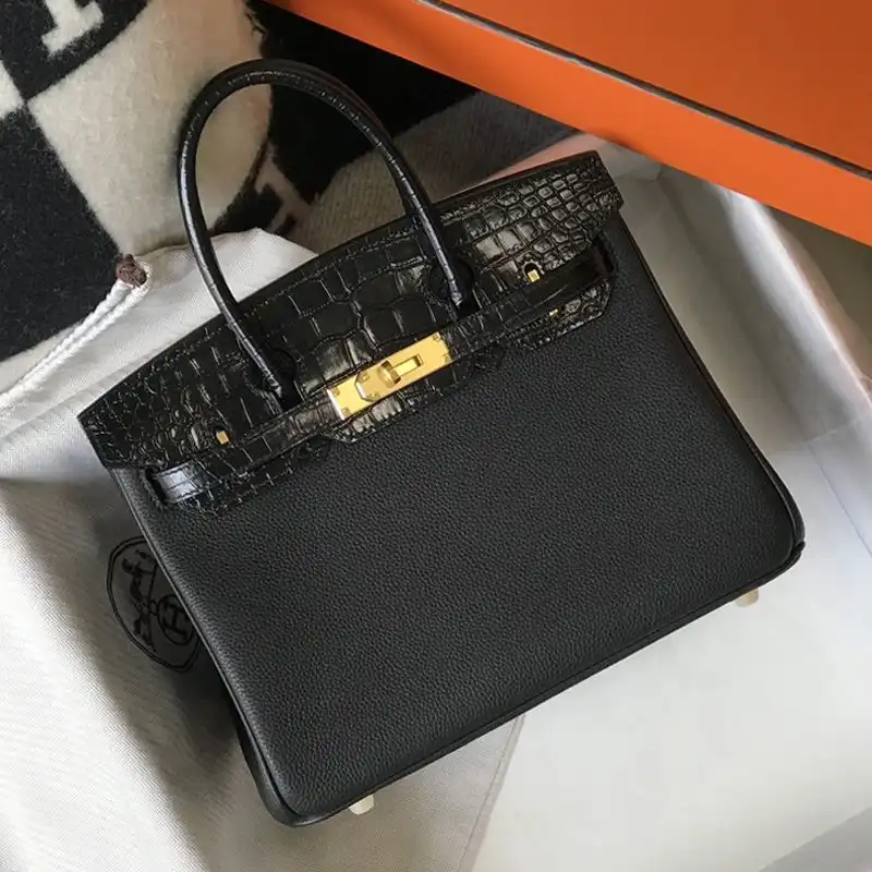 Hermes Birkin Touch Bag Alligator & Togo Leather Gold Hardware In Black