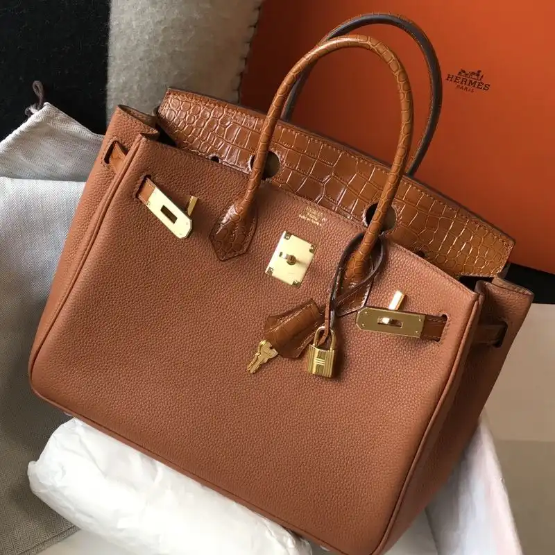 Affordable Hermes Birkin Touch Bag Alligator & Togo Leather Gold Hardware In Brown