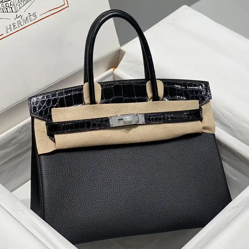 Hermes Birkin Touch Bag Alligator & Togo Leather Palladium Hardware In Black