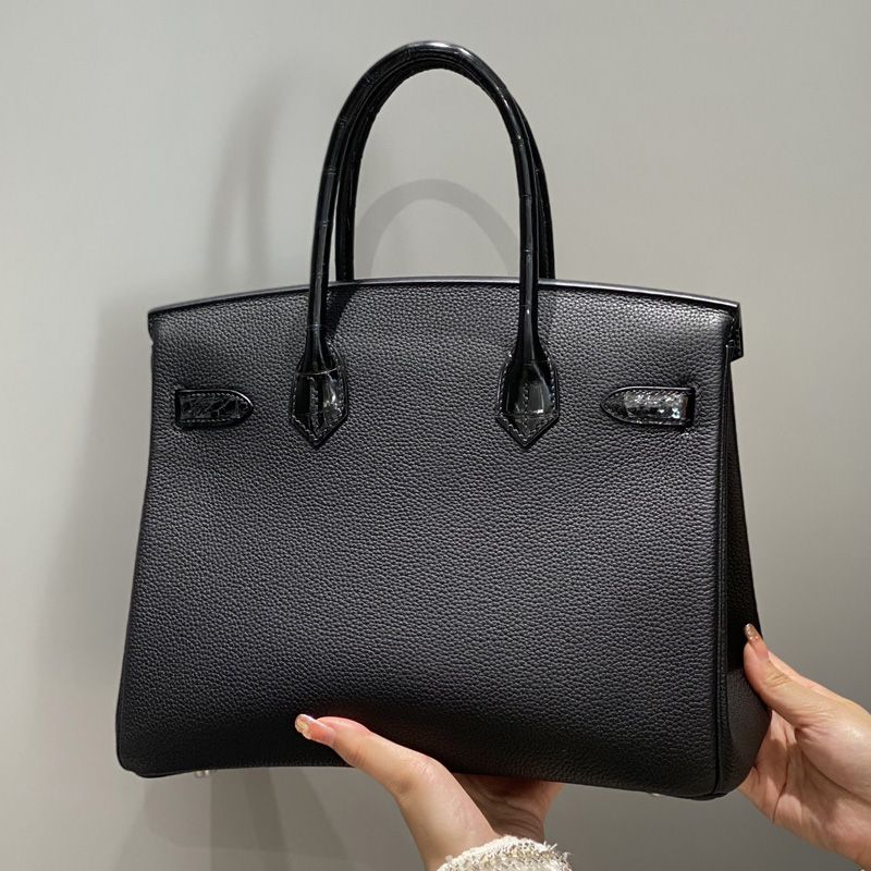 Hermes Birkin Touch Bag Alligator & Togo Leather Palladium Hardware In Black