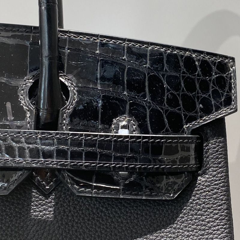 Hermes Birkin Touch Bag Alligator & Togo Leather Palladium Hardware In Black