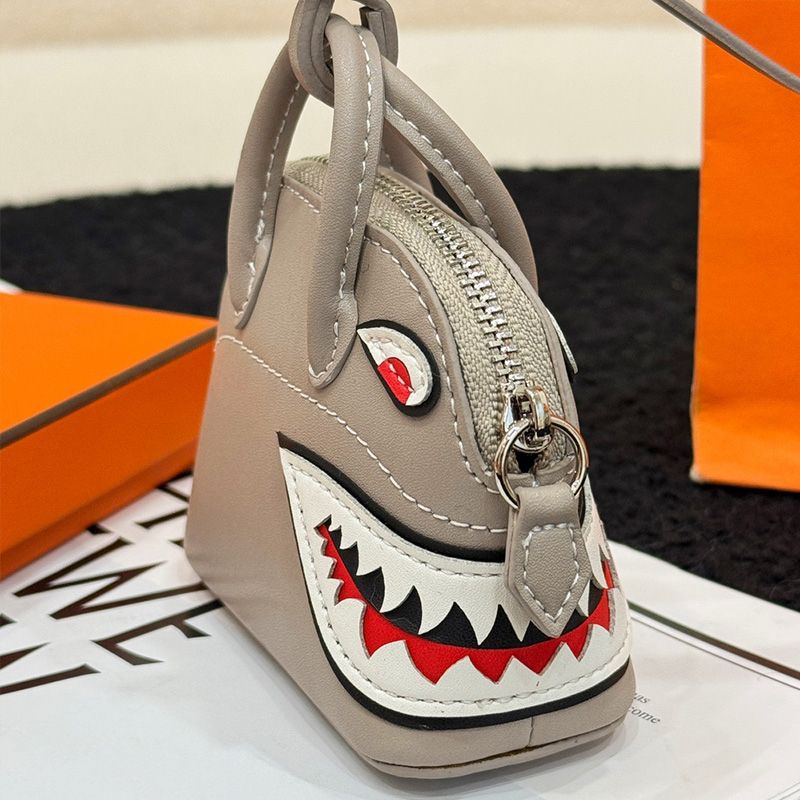 Hermes Bolide Shark Charm Leather In Grey