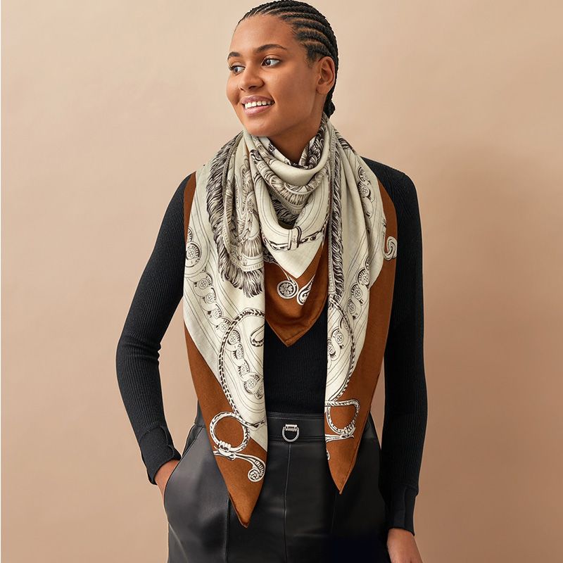 Hermes Bride De Cour Remix Shawl 140 In Brown