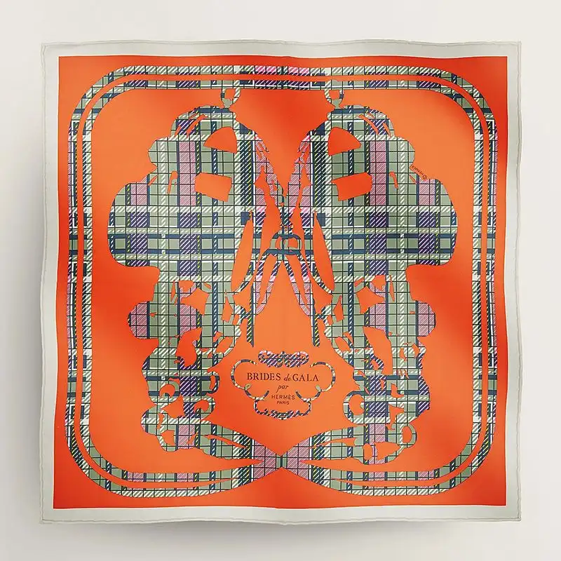 Hermes Brides De Gala Tartan Shawl 140 In Orange