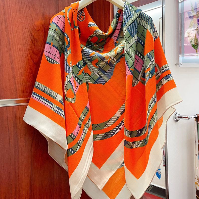 Hermes Brides De Gala Tartan Shawl 140 In Orange