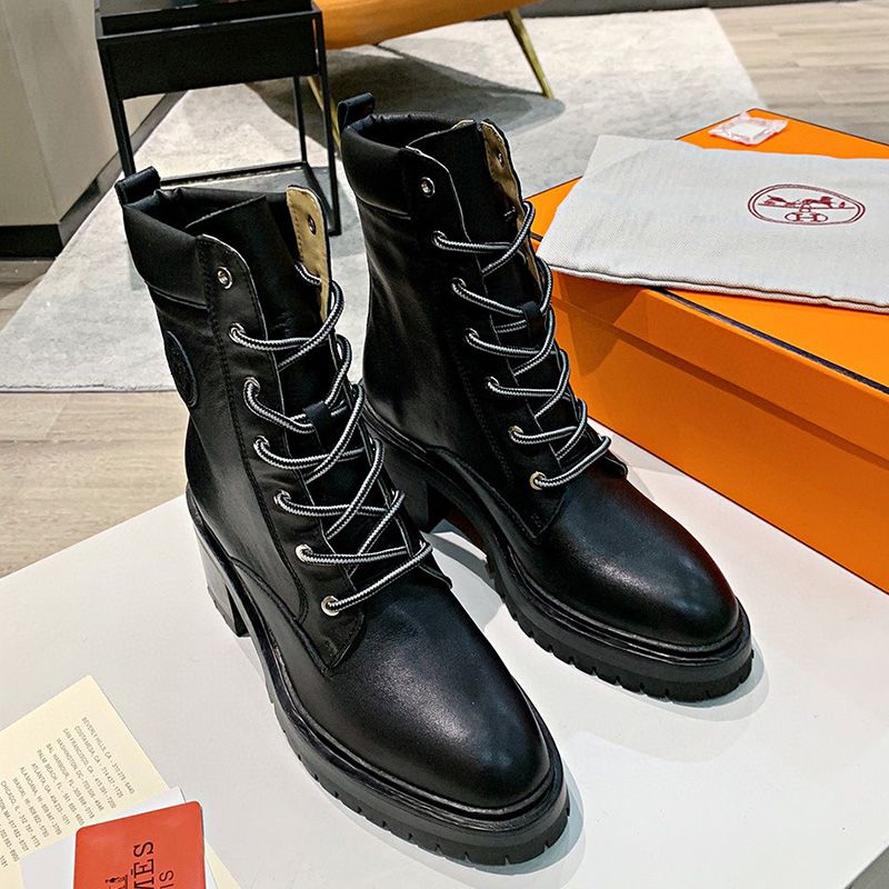 Hermes Bridge Ankle Boots Women Grained Calfskin In Black