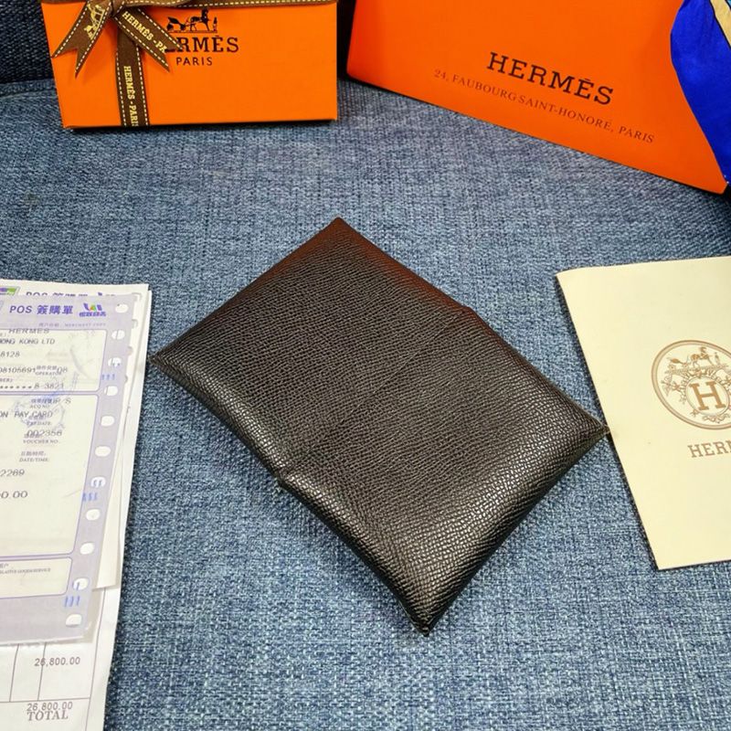 Hermes Calvi Card Holder Epsom Leather Gold Hardware In Black