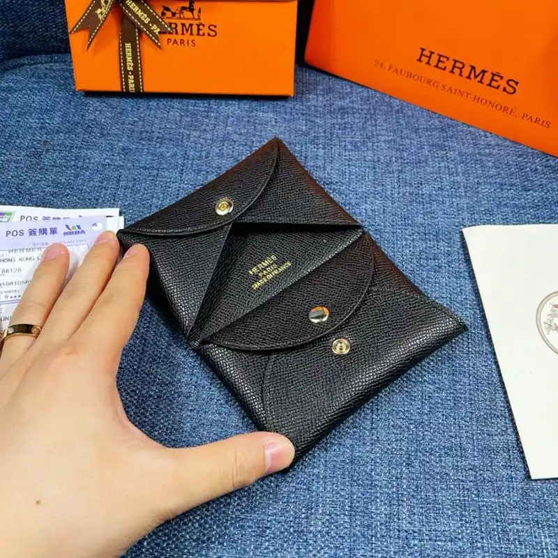 Affordable Hermes Calvi Card Holder Epsom Leather Gold Hardware In Black