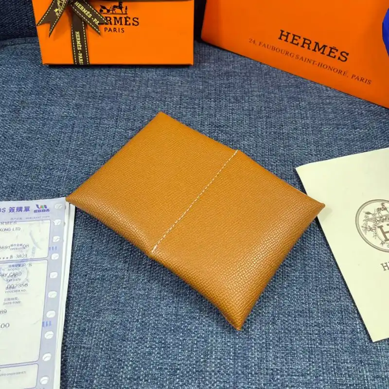 Affordable Hermes Calvi Card Holder Epsom Leather Gold Hardware In Brown