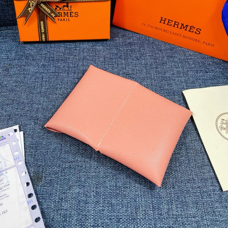 Hermes Calvi Card Holder Epsom Leather Gold Hardware In Pink