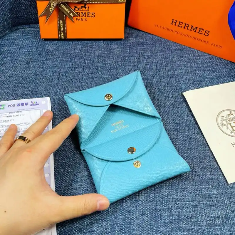 Affordable Hermes Calvi Card Holder Epsom Leather Gold Hardware In Sky Blue