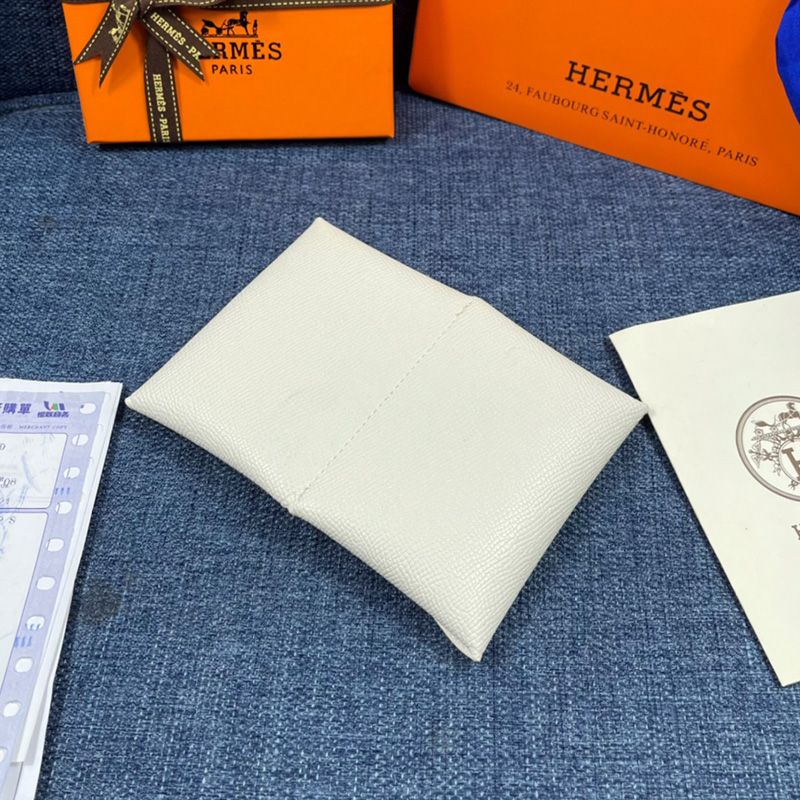 Hermes Calvi Card Holder Epsom Leather Gold Hardware In White