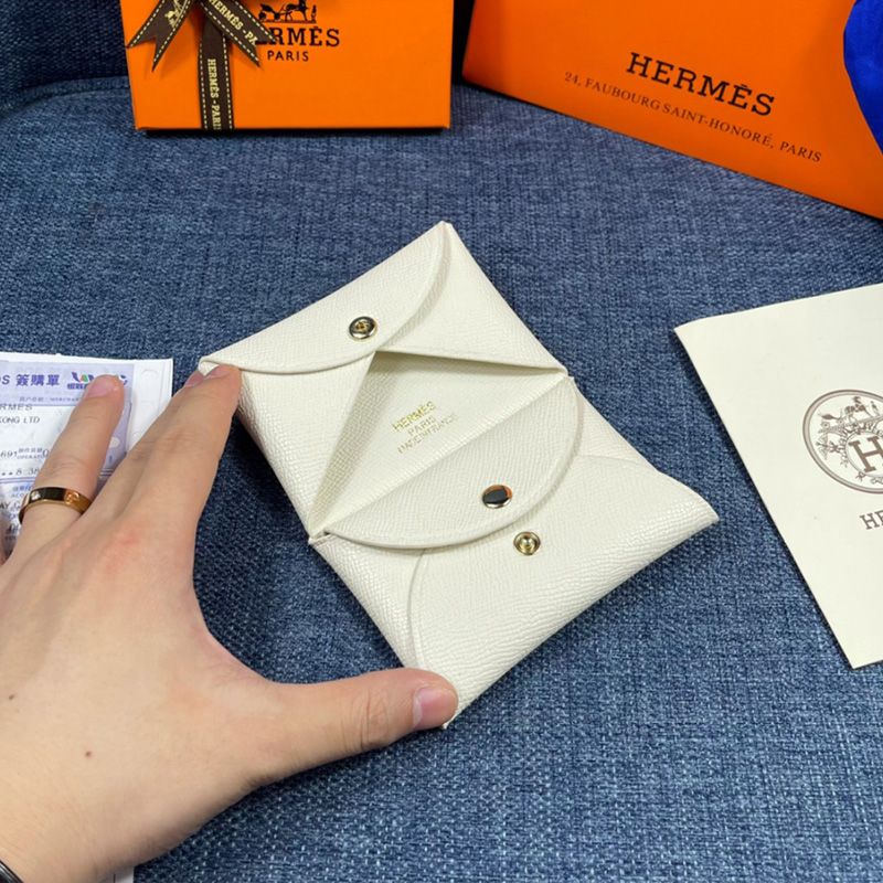 Hermes Calvi Card Holder Epsom Leather Gold Hardware In White