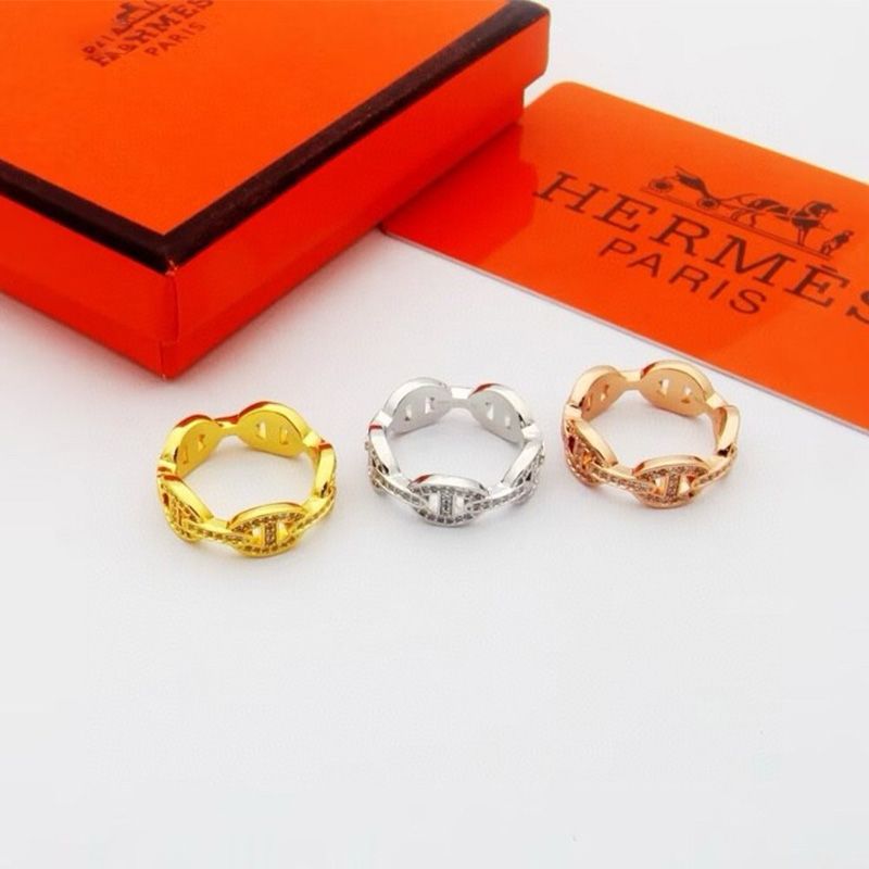 Hermes Chaine D'Ancre Enchainee Ring With Crystals