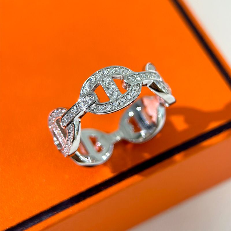 Hermes Chaine D'Ancre Enchainee Sterling Silver Ring