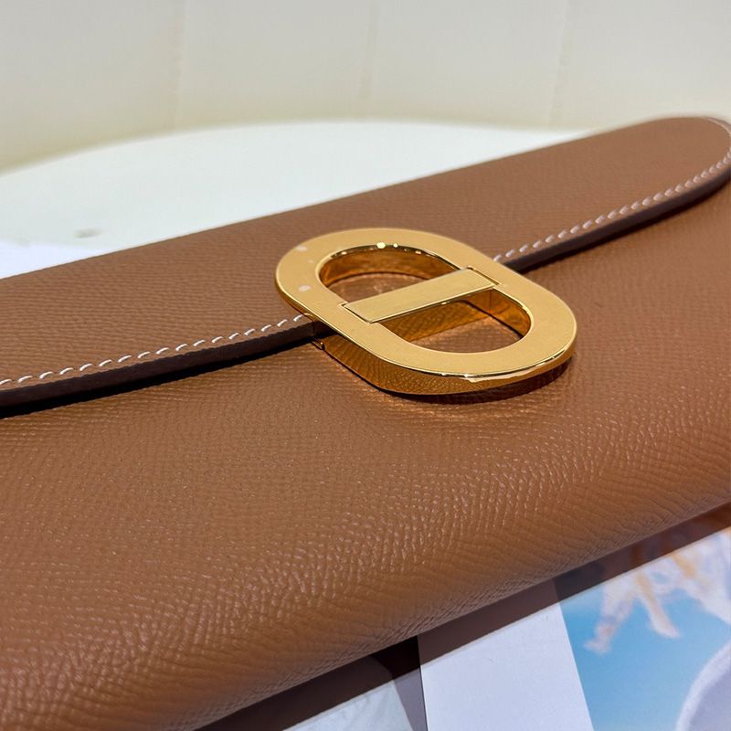 Hermes Chaine d'Ancre To Go Wallet Epsom Leather Gold Hardware In Brown