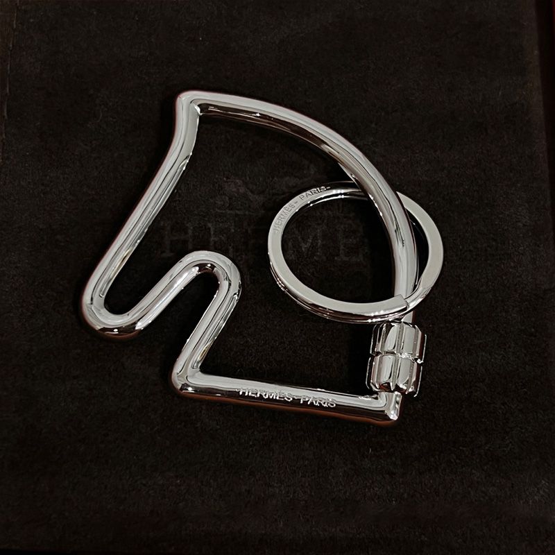 Hermes Cheval Keyring Metal In Silver