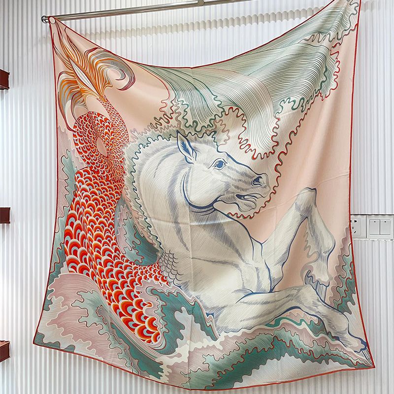 Hermes Cheval Sirene Double Face Shawl 140 In Sky Blue