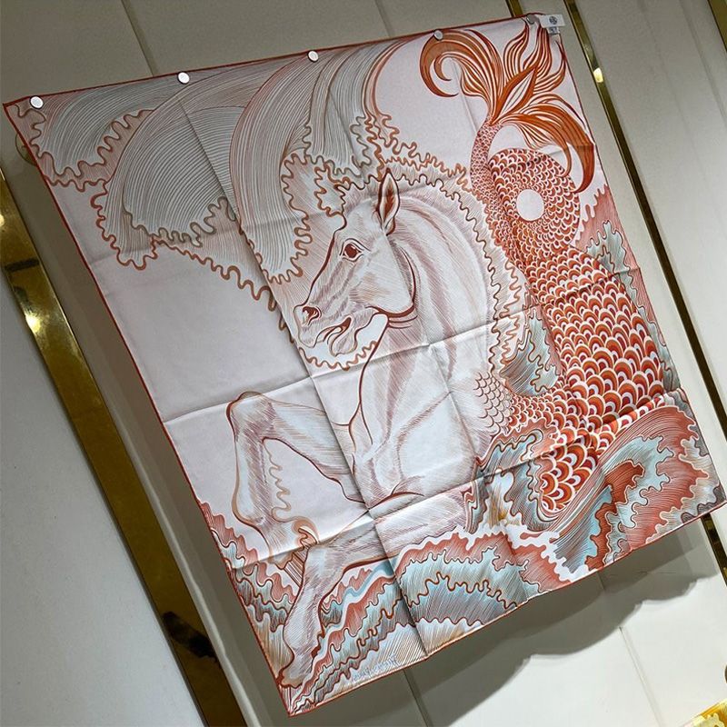 Hermes Cheval Sirene Double Face Scarf 90 In Orange