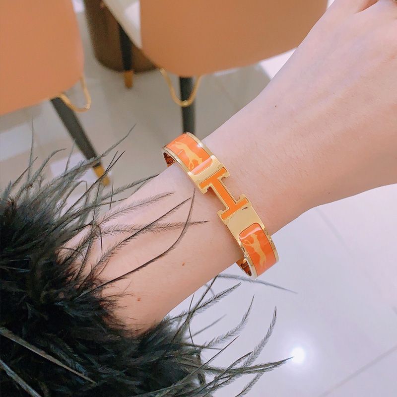 Hermes Clic H Enamel Bracelets Gold In Orange