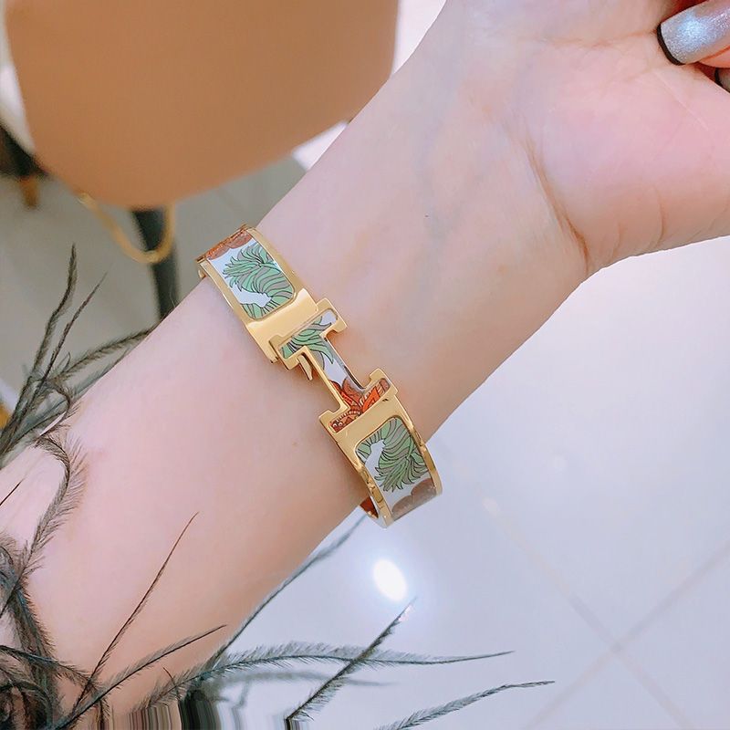 Hermes Clic H Enamel Bracelets Gold In White